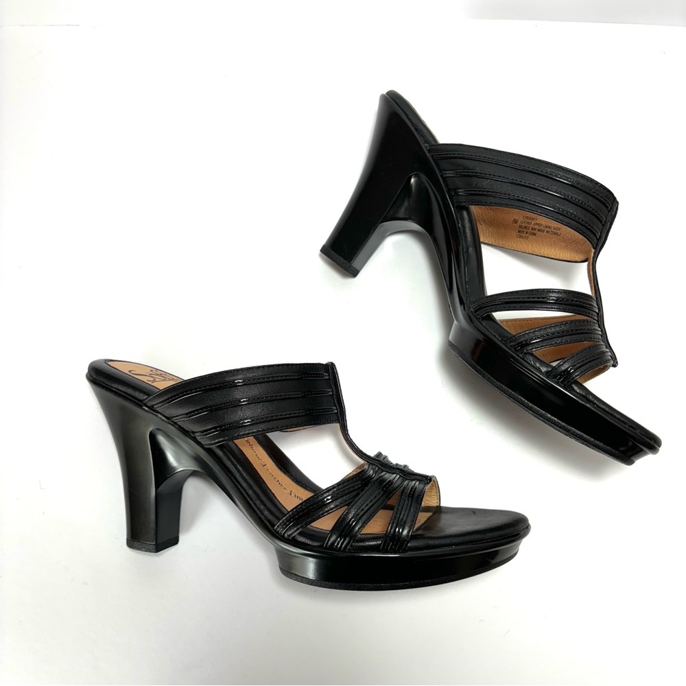 Söfft Perla Slide Sandal Black Leather 3” Heel Platform Dressy Casual Chic NEW